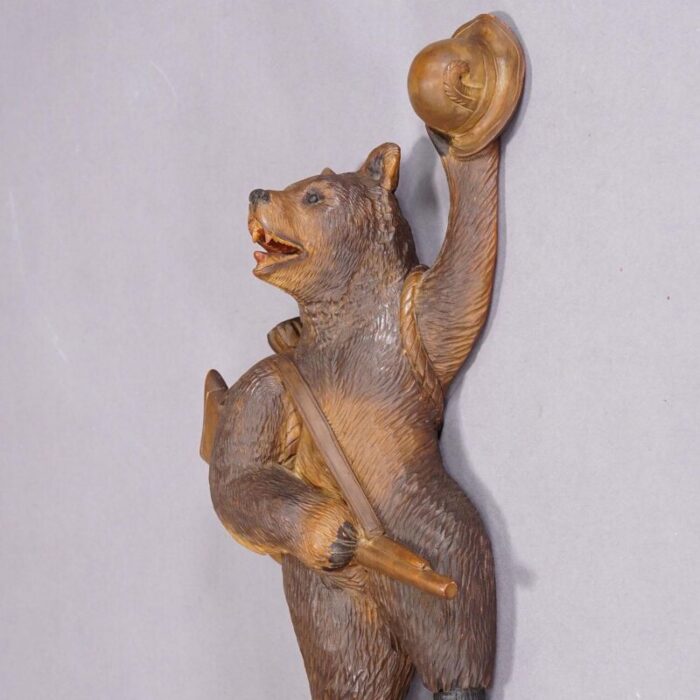 black forest carved coat hook with bear poacher ca 1900s 0913