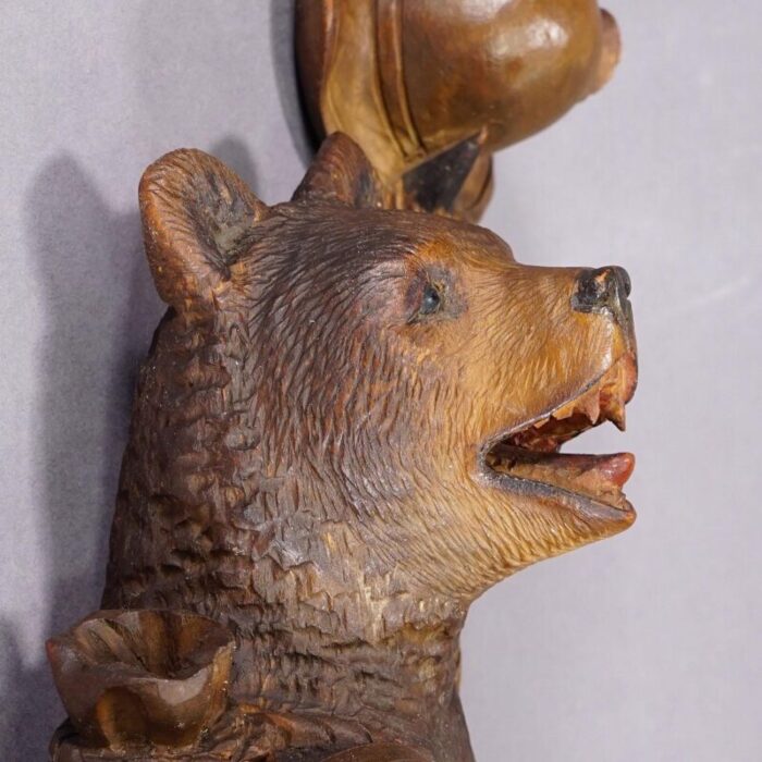 black forest carved coat hook with bear poacher ca 1900s 2659