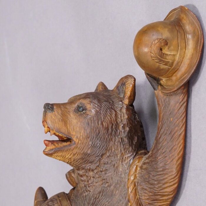 black forest carved coat hook with bear poacher ca 1900s 6704