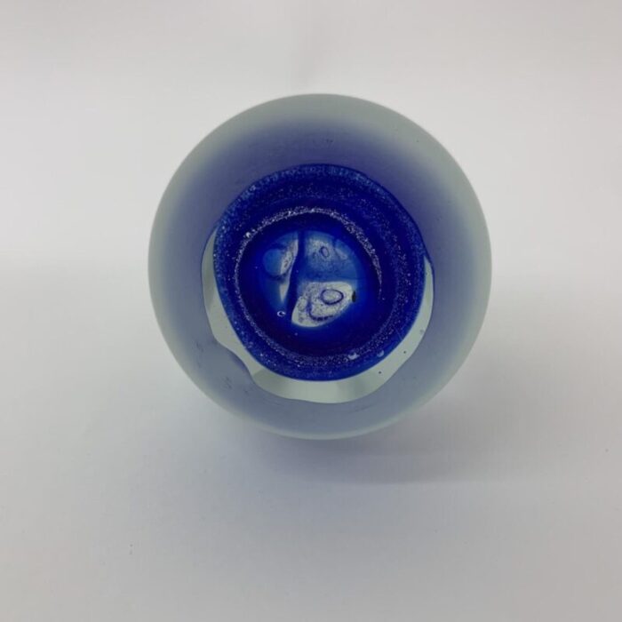 blue murano glass egg paperweight 1970s 3