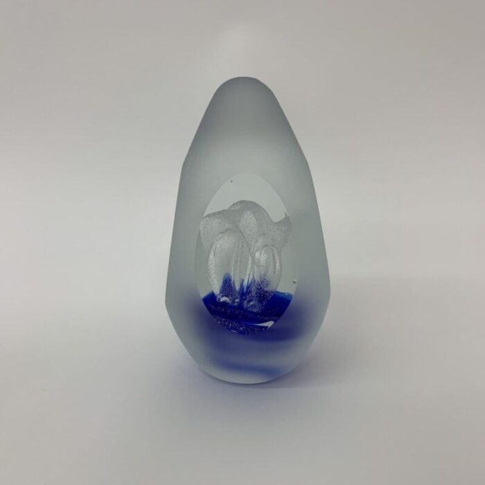 blue murano glass egg paperweight 1970s 6