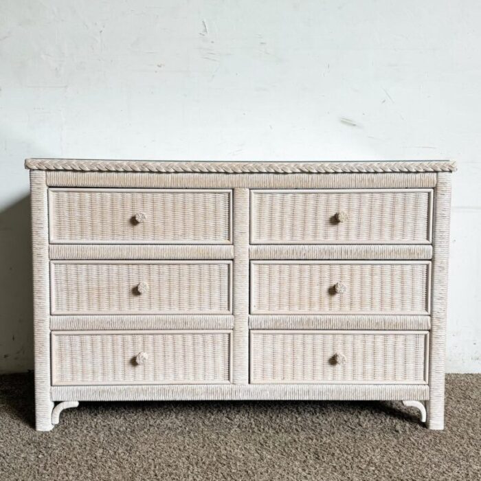 boho chic white washed henry link wicker dresser by lexington furniture 0623