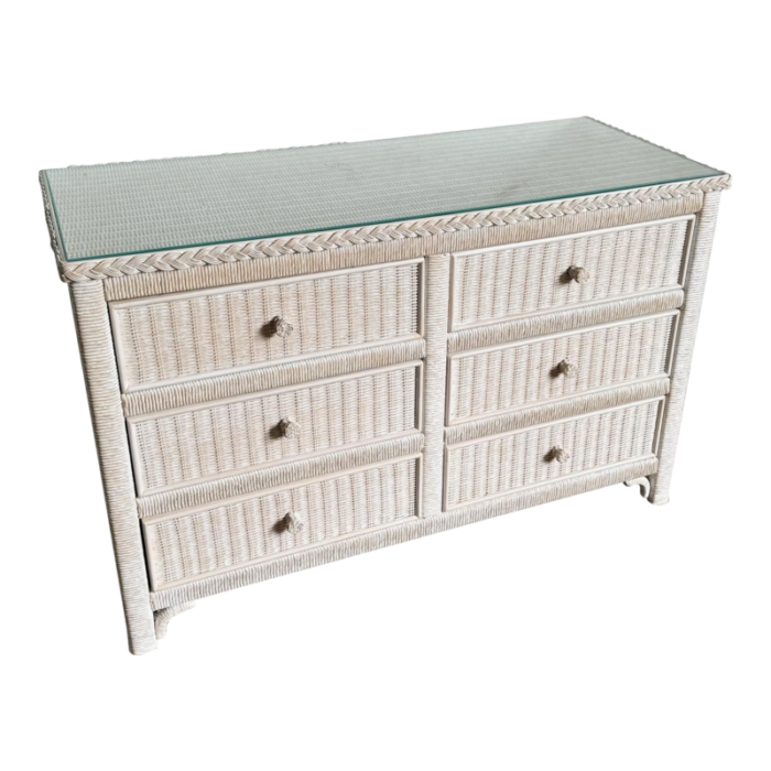 boho chic white washed henry link wicker dresser by lexington furniture 8726