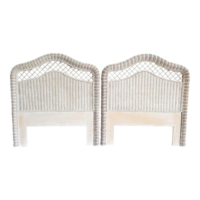 boho chic white washed wicker twin size headboards by henry link a pair 0396