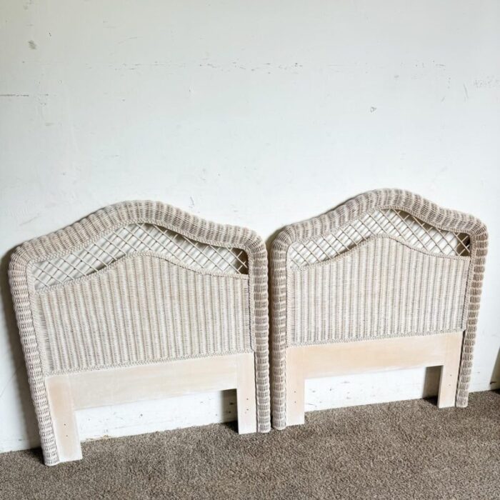 boho chic white washed wicker twin size headboards by henry link a pair 2387