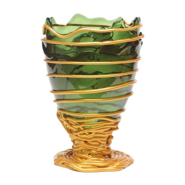 bottle green matt gold pompitu ii vase by gaetano pesce for fish design 1