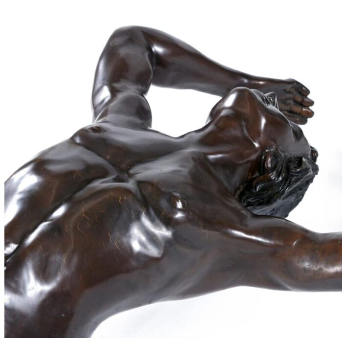 bronze male and female figural sculptural coffee table by c conndray with glass top 1946