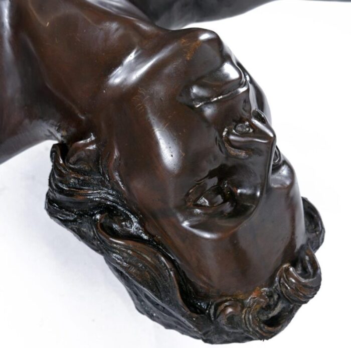 bronze male and female figural sculptural coffee table by c conndray with glass top 5591