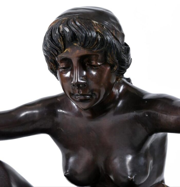 bronze male and female figural sculptural coffee table by c conndray with glass top 6516