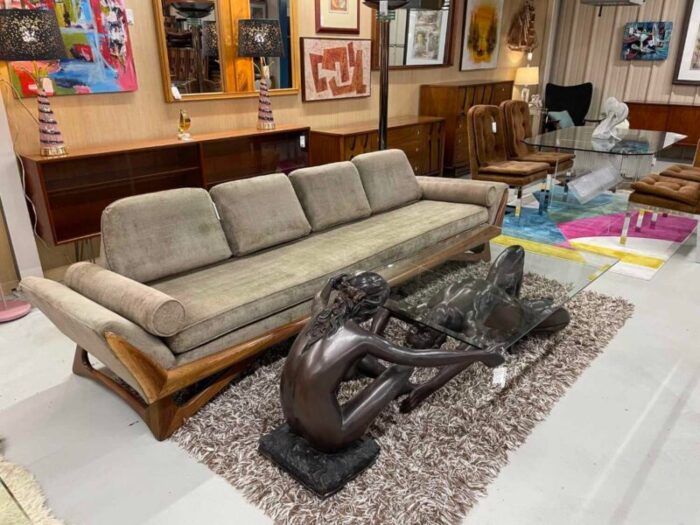 bronze male and female figural sculptural coffee table by c conndray with glass top 7803