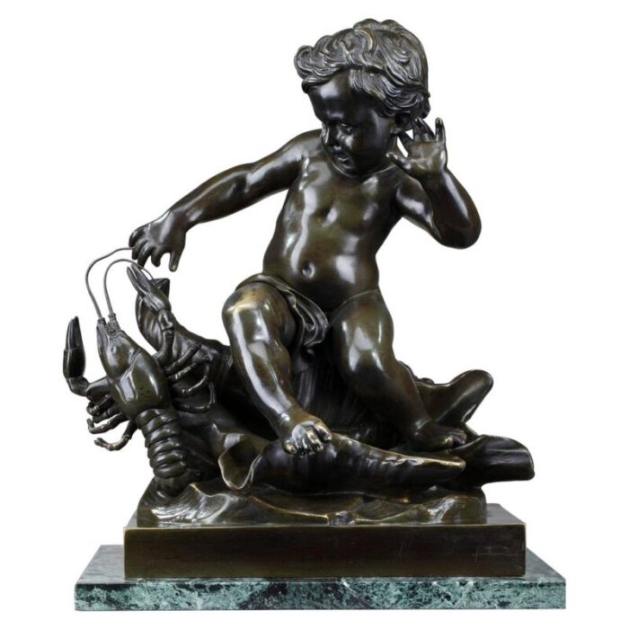 bronze sculpture child pinched by a crayfish in the style of jean baptiste pigalle 1