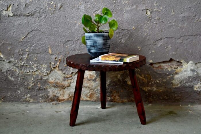 brutalist wooden tripod table 2924