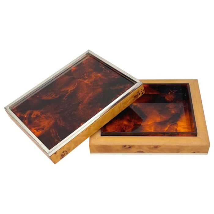 burl wood tortoiseshell effect acrylic box italy 1970s 1