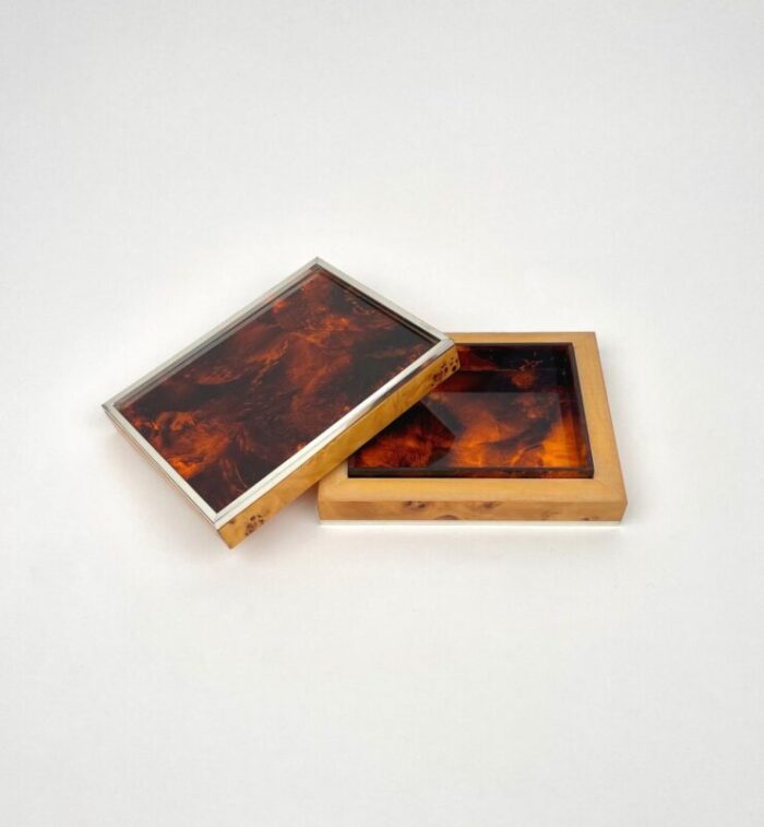 burl wood tortoiseshell effect acrylic box italy 1970s 2