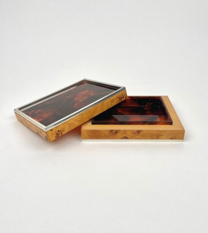 burl wood tortoiseshell effect acrylic box italy 1970s 8