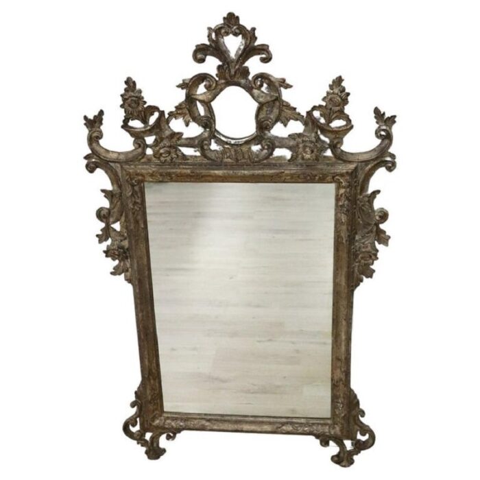 carved silvered wood wall mirror 1910s 4