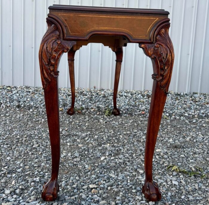 carved wood and leather chippendale ball and claw console table 1166