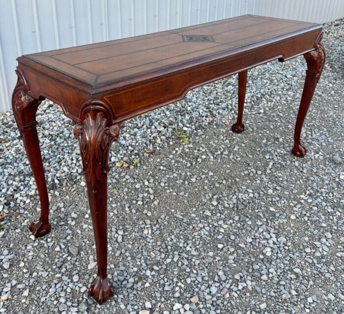 carved wood and leather chippendale ball and claw console table 4099