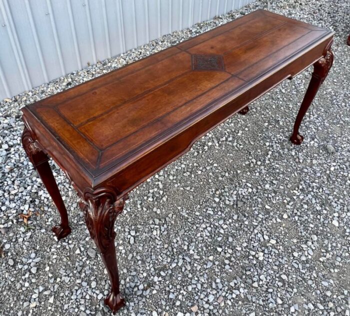 carved wood and leather chippendale ball and claw console table 4806