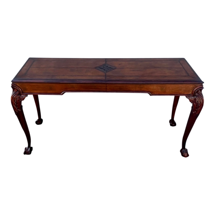 carved wood and leather chippendale ball and claw console table 5467