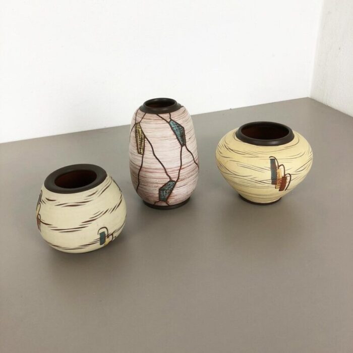 ceramic pottery vases by franz schwaderlapp for sawa ceramic germany 1960s set of 3 3