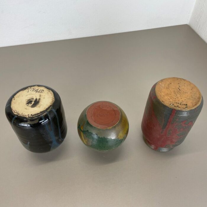 ceramic studio pottery vases by elmar elke kubicek germany 1970s set of 3 16