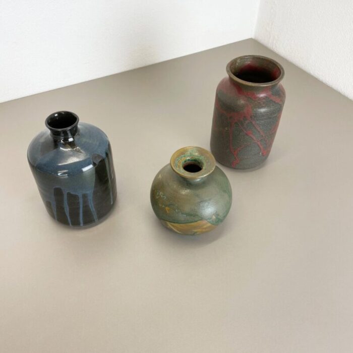 ceramic studio pottery vases by elmar elke kubicek germany 1970s set of 3 3