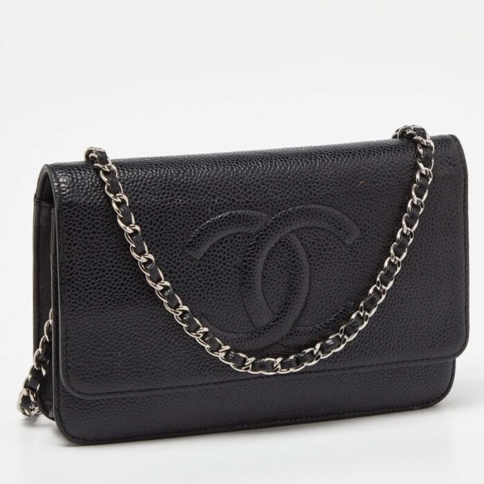 chanel black quilted caviar leather classic wallet on chain 5966