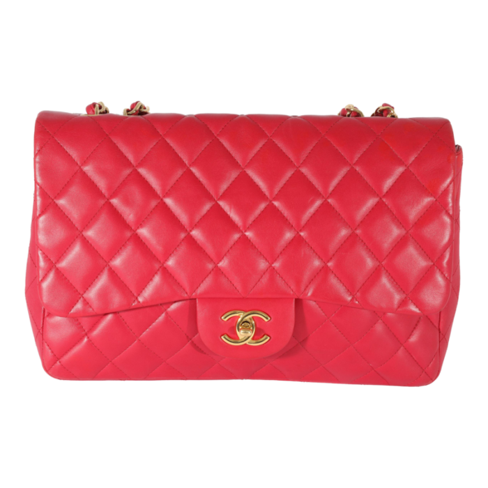 chanel dark pink lambskin jumbo single flap bag 0510