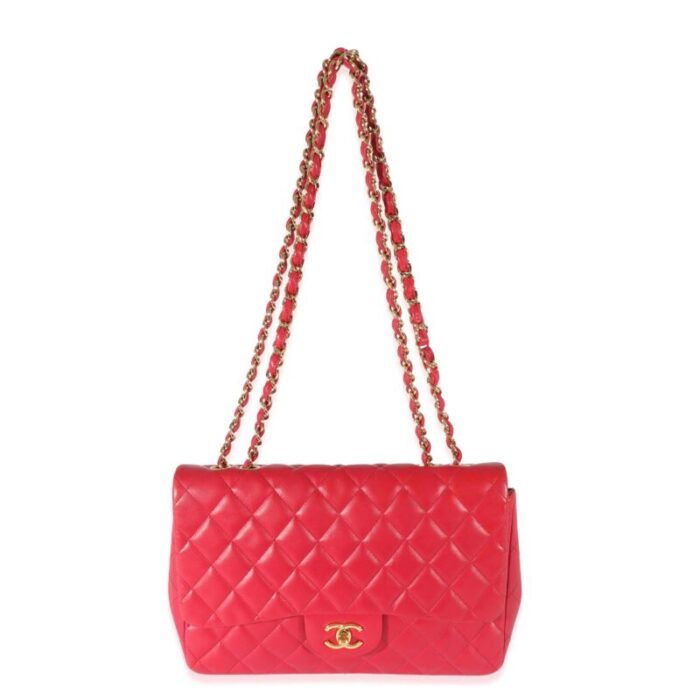 chanel dark pink lambskin jumbo single flap bag 3525