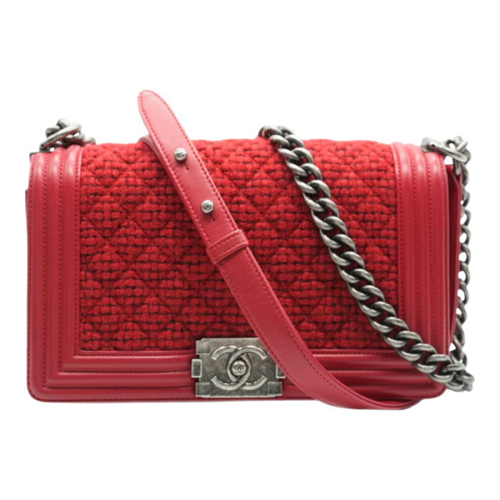 chanel red quilted tweed lambskin old medium boy bag 4520