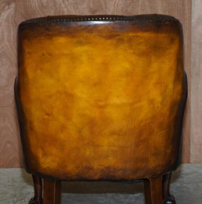 chesterfield brown leather armchair with claw ball feet 14