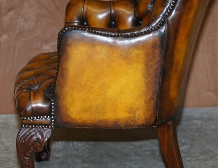 chesterfield brown leather armchair with claw ball feet 16