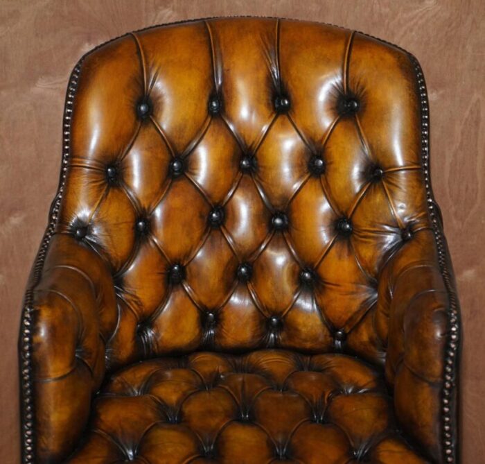 chesterfield brown leather armchair with claw ball feet 4