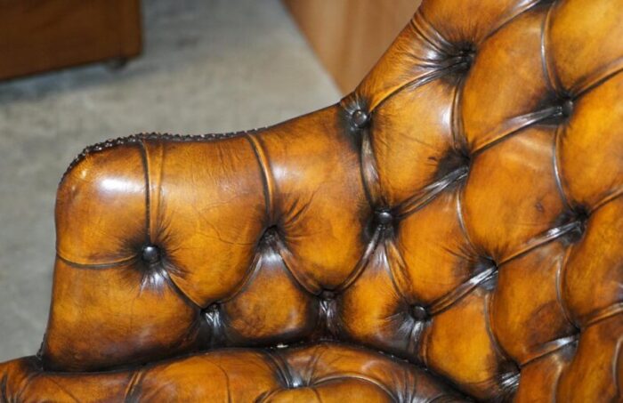 chesterfield brown leather armchair with claw ball feet 6