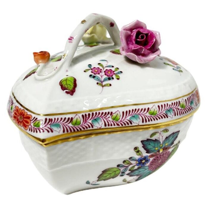 chinese bouquet apponyi multi colored porcelain heart shaped bonbonniere from herend 1