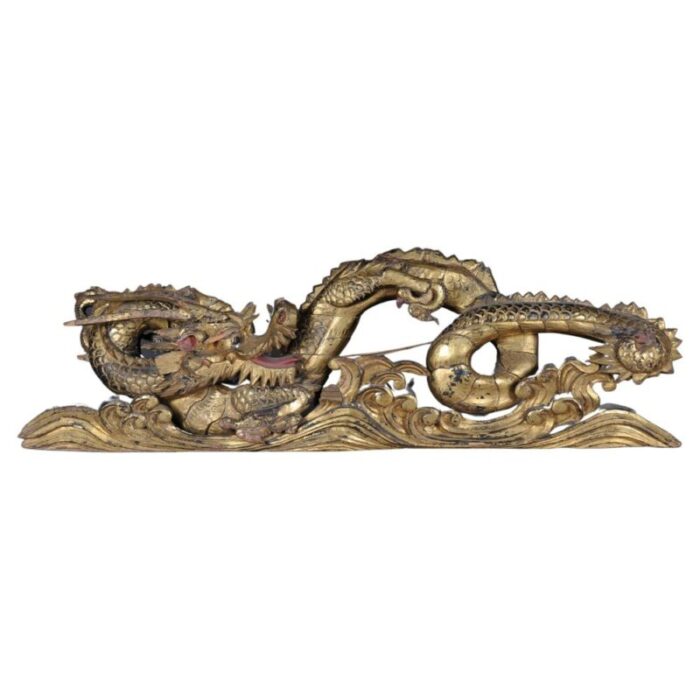 chinese ming dragon wall decoration in giltwood 1