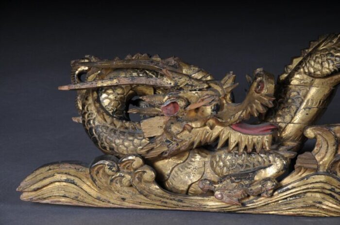 chinese ming dragon wall decoration in giltwood 2