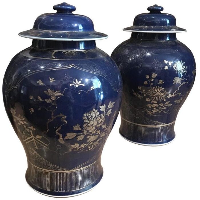 chinese powder blue gilt decorated jars 18th century set of 2 1