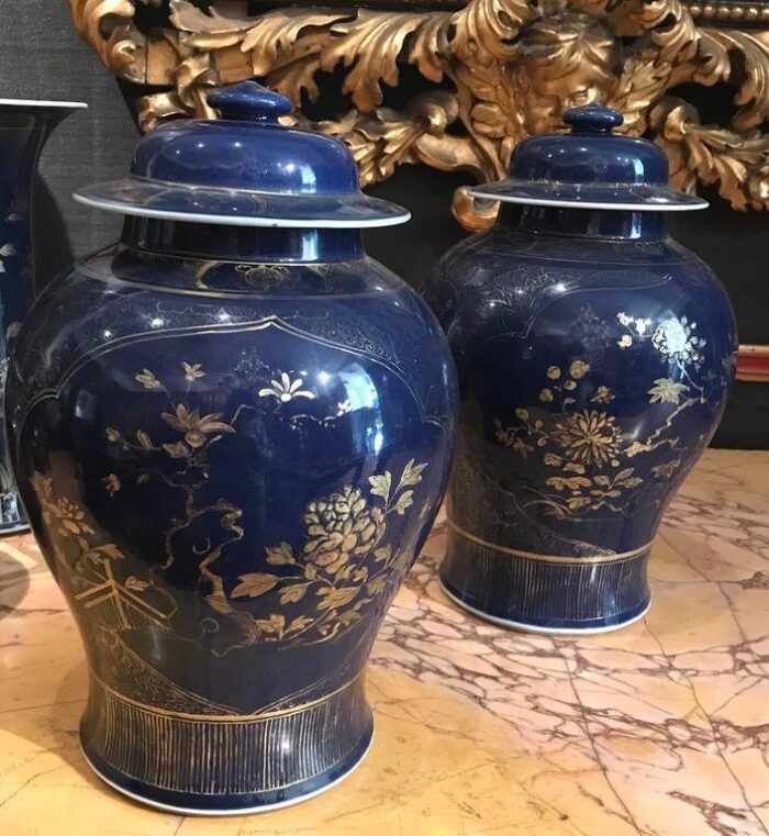 chinese powder blue gilt decorated jars 18th century set of 2 2