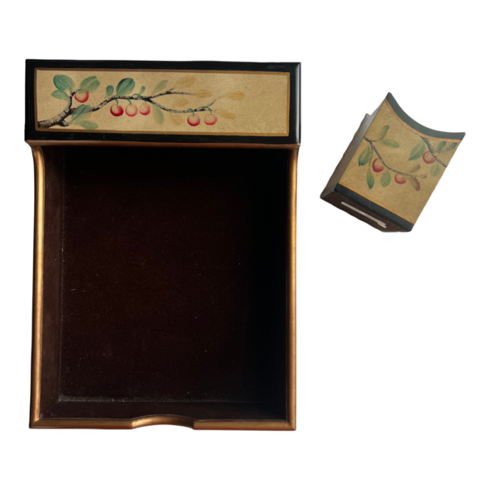 chinoiserie black and gold desk set with cherries 4665