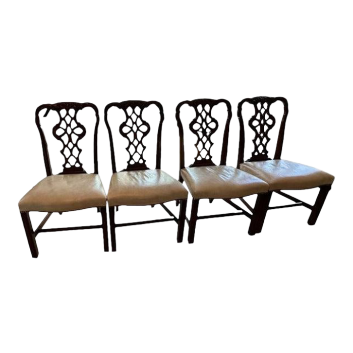 chippendale style dining chairs with leather seats set of 4 4127