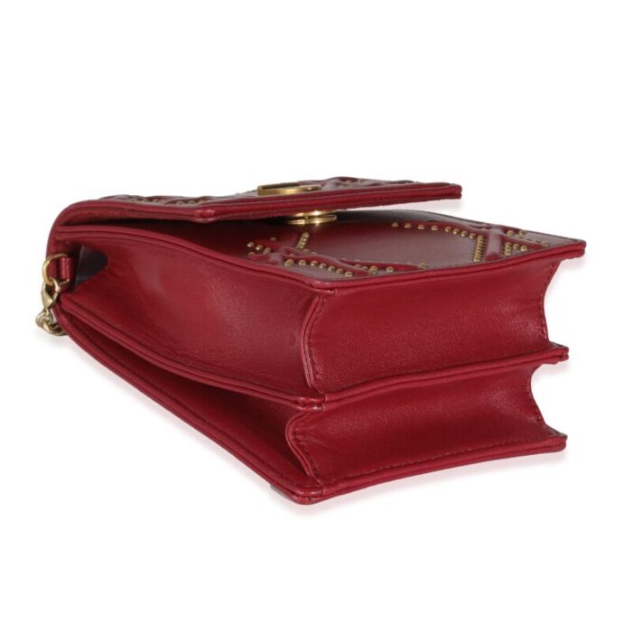 christian dior red leather studded diorama vertical clutch on chain 9638