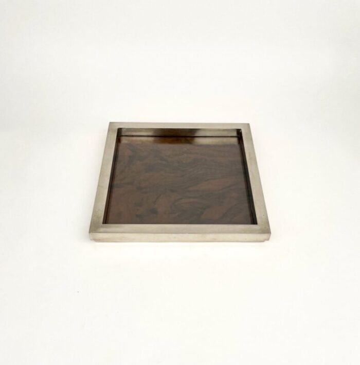 chrome wood glass squared pocket emptier centerpiece by christian dior italy 1970s 6