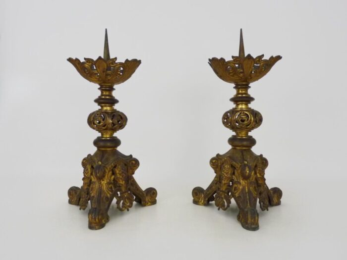 church candleholders in gilded bronze 19th century set of 2 2031