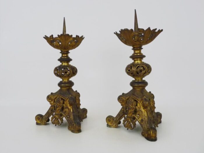 church candleholders in gilded bronze 19th century set of 2 3377