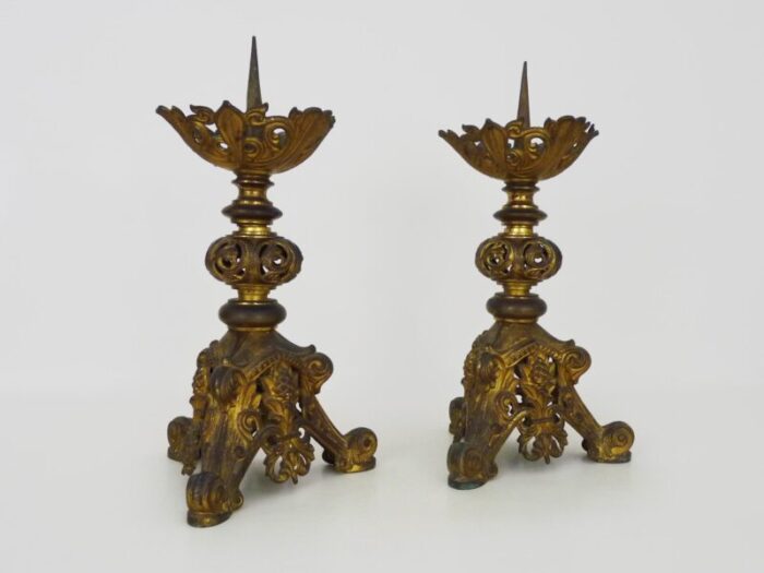 church candleholders in gilded bronze 19th century set of 2 4026