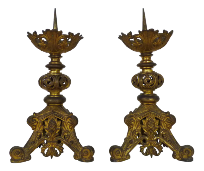 church candleholders in gilded bronze 19th century set of 2 5848