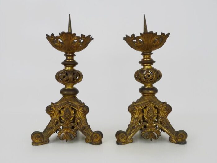 church candleholders in gilded bronze 19th century set of 2 9143