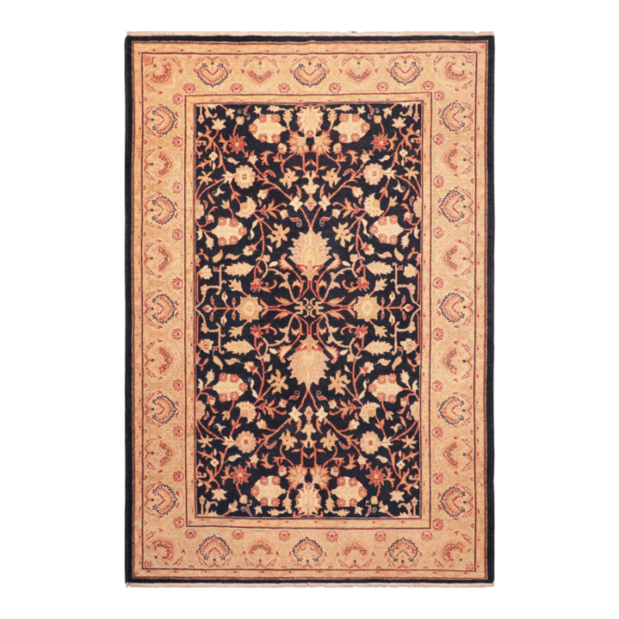 classic ziegler blue tan hand knotted wool rug 53 x 74 6437